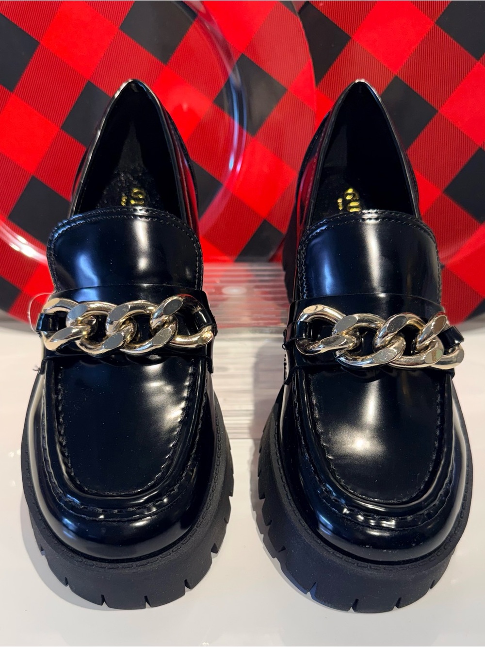 GUESS Black Patent Lug Sole Loafers BRAND NEW